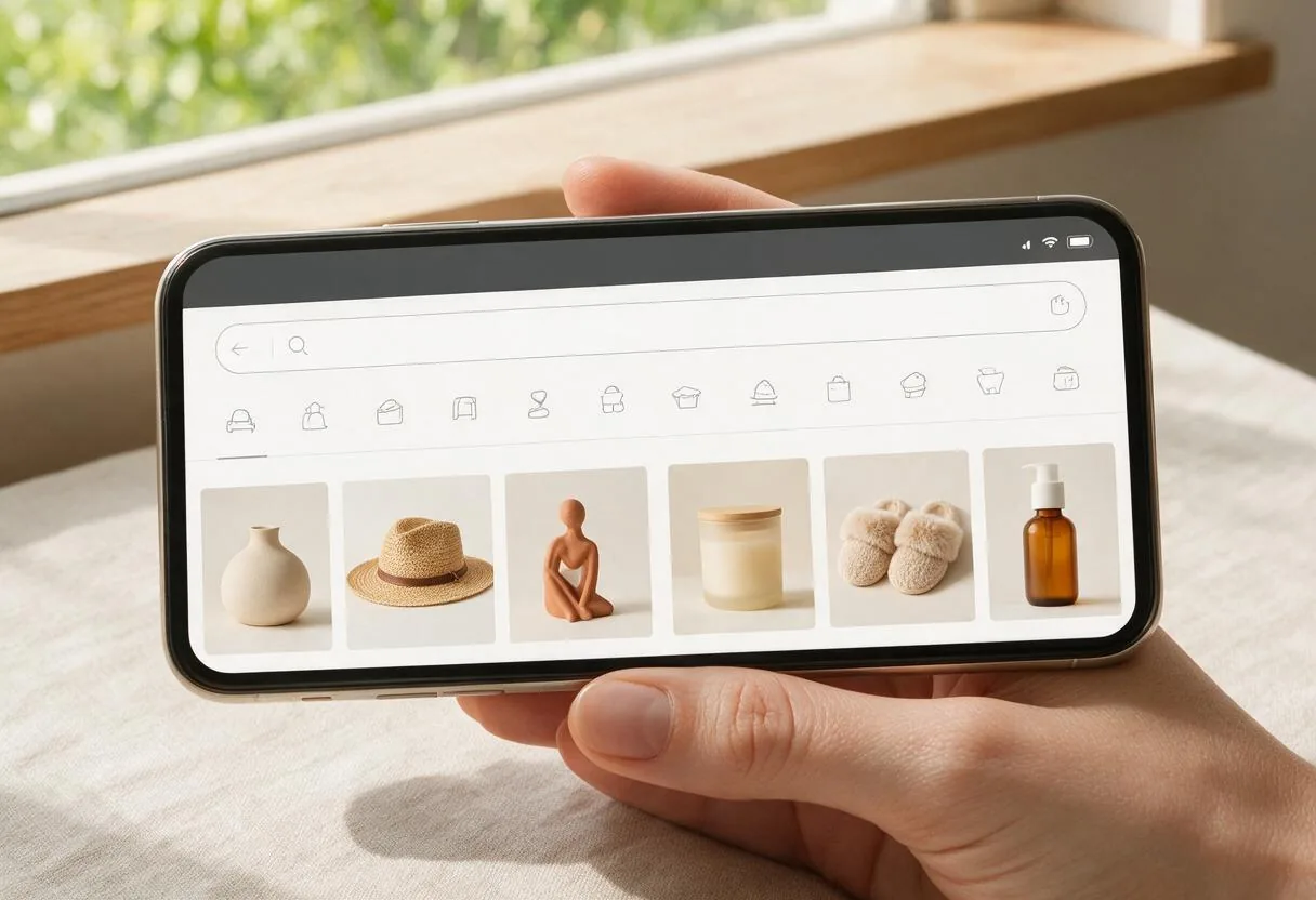 Amazon search results thumbnails shown on a phone