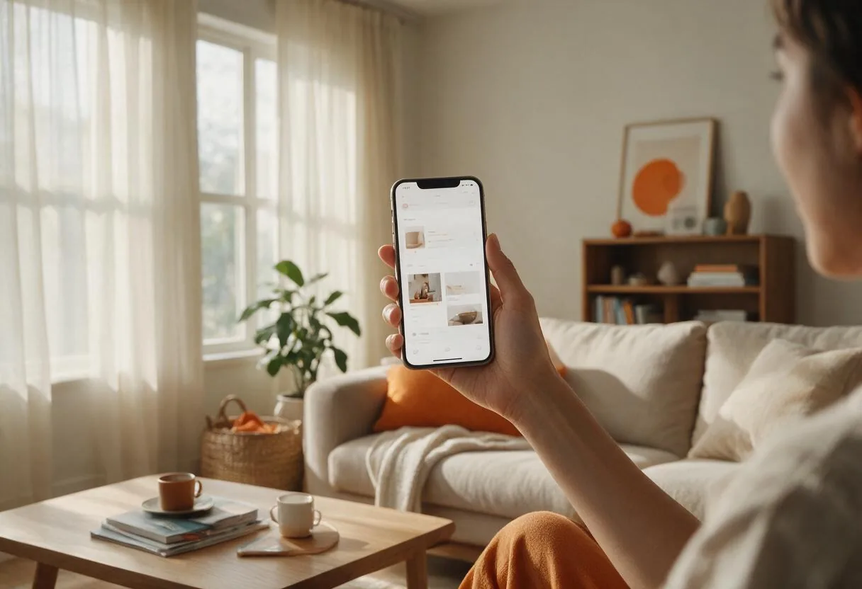 Shopping on a smartphone held at arm's length